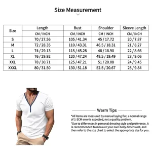 Guide des tailles pour t-shirt Henley à manches courtes et col en V pour homme slim