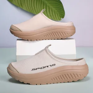 Zapatos casuales de mujer beige con suela de balancín y plataforma de malla transpirable