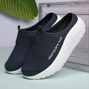 Zapatos balancín de malla transpirable azul marino para mujer con suela de plataforma