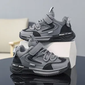 Boys Kids Fashion Sneakers Breathable Microfiber Leather Sports Shoes Lightweight Running Shoes For Big Boys Black Gray Spring Autumn