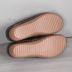 Detailed macro view showing the non-slip textured rubber soles of women's wedge mules