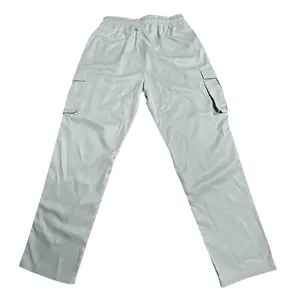 Loose fit men's light gray cargo pants with multi-pockets and straight leg design.