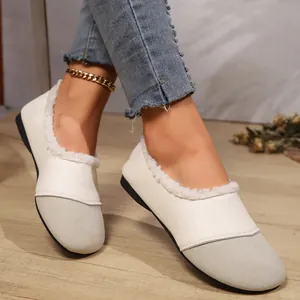 Warme Damen Loafer mit Fleece-Futter, Vintage-Rundzehen-Design und weicher Sohle