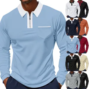 Detailansicht mit mehreren Farben des britischen Langarm-Poloshirts mit Reißverschluss