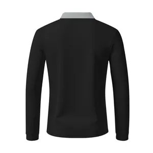 Rückansicht des schnelltrocknenden, atmungsaktiven Langarm-Golf-Poloshirts in Schwarz
