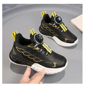 Hochwertige schwarze Leder-Sportschuhe für Jungen mit modernem Drehverschluss-Schnürsystem