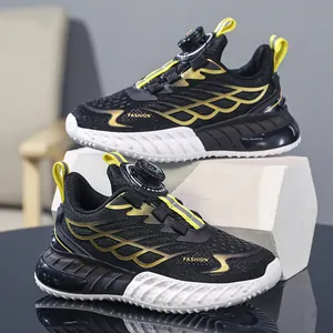 Jungen Sportschuhe Mit Drehknopf Atmungsaktiv PU Mesh Dad Shoes Rutschfeste Laufschuhe Für Kinder