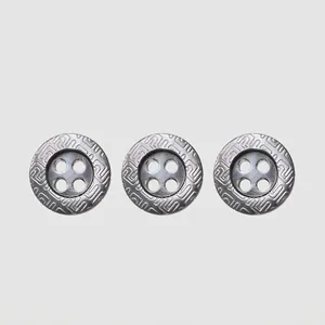 Boutons en Coquille de Troca Naturelle 4 Trous Motif Gravé Ronds Éclat Perlé pour Chemises Costumes Manteaux Accessoires de Couture DIY