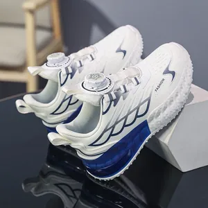 Weiße und blaue Sportschuhe für Jungen mit Drehverschluss für Kinder Laufschuh