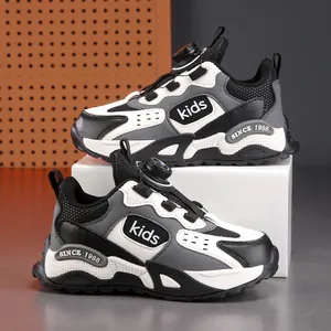 Kids Waterproof Warm Running Shoes With Rotating Buckle Anti-slip Sport Sneakers For Boys Girls 2024 New Autumn Winter