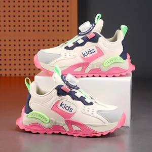 Colorful kids sports sneakers with rotary buckle closure for boys and girls