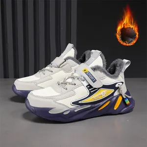 Scarpe da corsa invernali calde in pile per ragazzi con velcro in bianco e viola scuro
