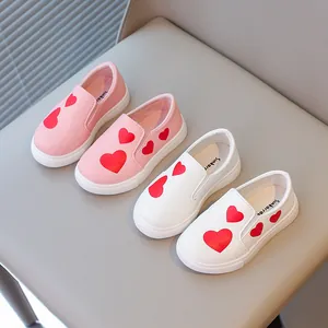 Toddler Girls Casual Leather Loafers Soft Sole Kindergarten Walking Shoes Spring Autumn Cute Heart Pattern Flat Shoes