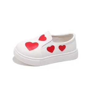 White girls' slip-on shoes with red heart pattern and soft sole for toddlers