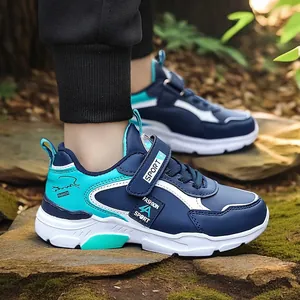 Chaussures de sport respirantes garçons bleu marine avec touches turquoise et bandes velcro