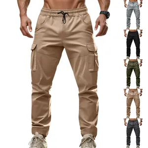 Men's outdoor tactical cargo pants shown in khaki and multiple color variants detail