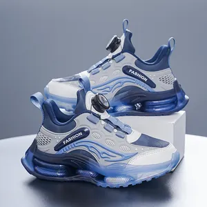 Baskets de sport pour garçons bleues et grises avec système de boucle rotative