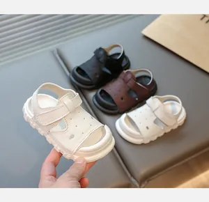 Detailed view of baby soft sole walker sandals available in white, black and brown colors