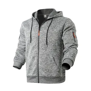 Men's retro cationic fleece zip-up hoodie featuring utility pockets and orange accents