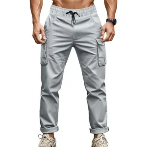 Men's outdoor tactical cargo pants featuring an elastic drawstring waist and functional pockets