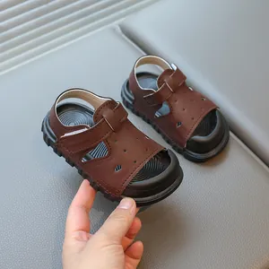 Comfortable brown toddler sandals with soft sole and closed toe design for summer beach