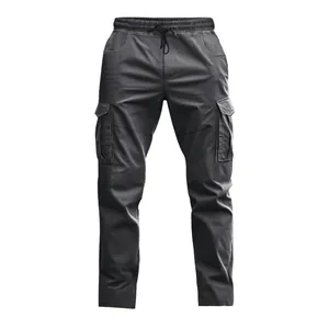 Professional straight-leg tactical cargo pants for men in dark grey with side pockets