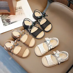 Sandalias de Princesa de Lunares para Niñas Suela Blanda Lazo Bordado Zapatos de Playa de Verano para Niños Pequeños Calzado Casual