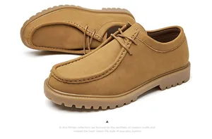 Classic camel colored suede wallabee shoes for men featuring a thick durable lug sole