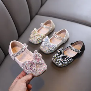 Zapatos de Princesa con Lazo de Strass para Niñas Zapatos Brillantes para Bodas Fiestas Actuaciones Mary Janes