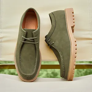 Men Classic Wallabee Style Leather Shoes Japanese Retro Workwear Derby Shoes Lace-up Thick Sole Non-slip Outdoor Casual Shoes