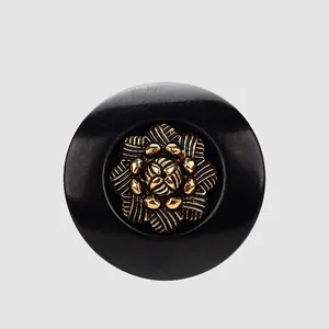 Vintage High-End Gold Floral Black Round Buttons ABS Nylon Shank Buttons For Coats Blazers Suits Dresses Sewing Accessories