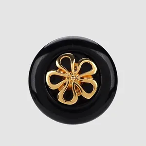 Round Black Gold Floral Shank Buttons High Grade Nylon ABS Decorative Buttons For Coats Suits Blazers Sewing DIY Craft