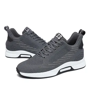 Breathable grey knit sneakers for men with 8cm invisible height increase