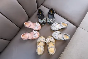 Elegant girls' sparkly princess shoes with rhinestone butterfly details in four colors