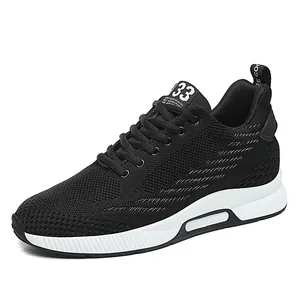 Men's breathable knit athletic sneakers featuring an 8cm hidden height increase in black.