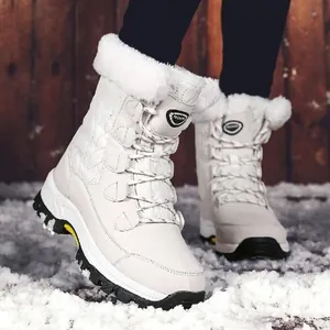 Stivali da Neve a Metà Polpaccio da Donna Invernali Caldi Fodera in Pelliccia Sintetica Stringati Antiscivolo Plateau Scarpe in Cotone