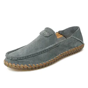 Mocassins pour Hommes Grande Taille en Suède Cousus Main Décontractés Chaussures de Bateau Semelle en PVC Chaussures de Conduite