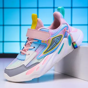 Kinder Mesh Atmungsaktive Sneakers Für Mädchen Mode Farbverlauf Farbblock Lässige Laufschuhe Mit Klettverschluss