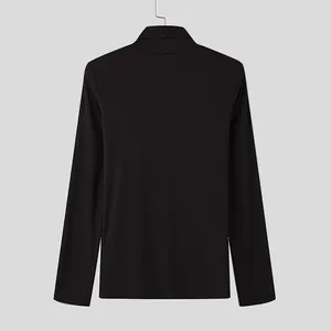 Detailed back view of a slim fit black turtleneck long sleeve t-shirt for men in autumn