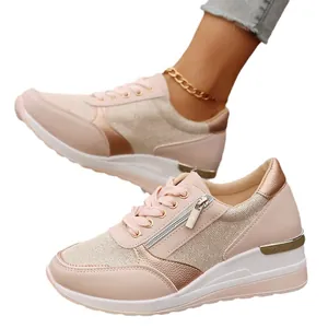 Women's wedge platform sneakers with side zipper and breathable mesh upper