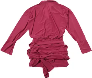 Abito a portafoglio fucsia a maniche lunghe con colletto a rever e laccio in vita