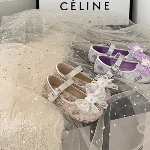 Zapatos de princesa Mary Jane brillantes para niñas pequeñas con lazos y colgantes de gato