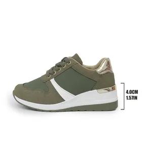 Detailed view of olive green wedge sneakers for women with 4.0cm platform heel