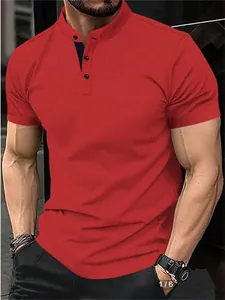 Polo Deportivo Casual para Hombre Cuello Alto Manga Corta Retro Americano Color Sólido para Entrenamiento Diario de Verano
