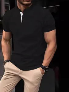 Polo negro de manga corta para hombre con tejido microelástico para deporte y ocio