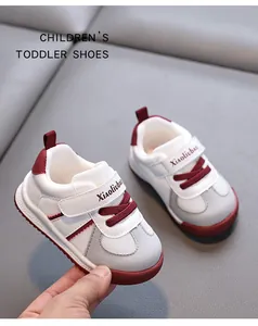 Detailed view of breathable leather toddler walking shoes with soft soles for kids
