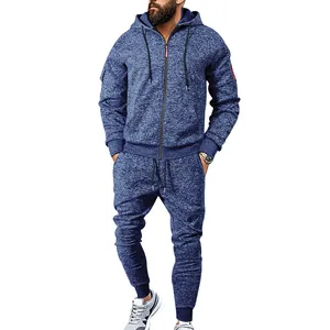 Chándal de forro polar catiónico azul para hombre con chaqueta con capucha y pantalón a juego