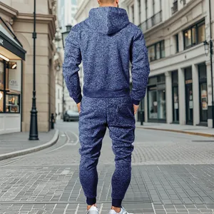 Vista trasera de chándal con capucha para hombre en tejido polar catiónico azul