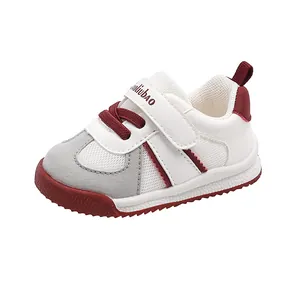 Comfortable white toddler walking shoes with red soft sole for baby boys and girls