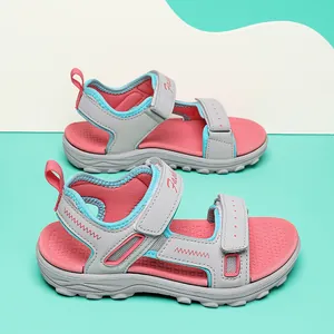 Girls Fashion Sandals Summer Beach Shoes Anti-Slip Lightweight Hook And Loop Strappy Sandals Big Kids Outdoor Gray Pink